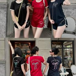 Đồ bộ thun nữ quần đùi áo tay ngắn in hình nơ - DBO4602