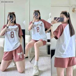 Đồ bộ thun nữ quần đùi áo tay ngắn in số 8 - DBO4603