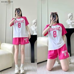 Đồ bộ thun nữ quần đùi áo tay ngắn in số 8 - DBO4603