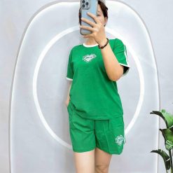 Đồ bộ thun cotton quần đùi áo tay ngắn in hình trái tim - DBO4604