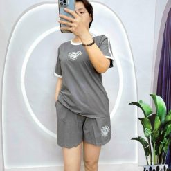 Đồ bộ thun cotton quần đùi áo tay ngắn in hình trái tim - DBO4604
