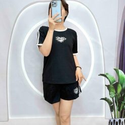 Đồ bộ thun cotton quần đùi áo tay ngắn in hình trái tim - DBO4604