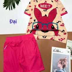 Đồ bộ quần lửng màu cùng màu áo in hình con thỏ đeo kính - DBO4605