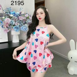 Đồ bộ gấm quần đùi áo yếm 2 dây in nhiều hình dễ thương - DBO4606