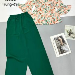 Đồ bộ mango quần dài trơn áo tay dài có nút in nhiều hoạ đẹp - DBO4615