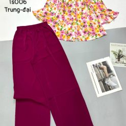Đồ bộ mango quần dài trơn áo tay dài có nút in nhiều hoạ đẹp - DBO4615