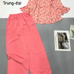 Đồ bộ mango quần dài trơn áo tay dài có nút in nhiều hoạ đẹp - DBO4615
