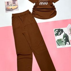 Đồ bộ quần dài áo tay ngắn in 3 chữ miu - DBO4620