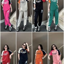 Đồ bộ quần dài sọc áo và quần in chữ, số 2 tay áo 2 màu - DBO4621