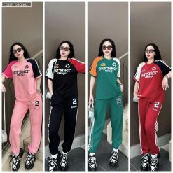 Đồ bộ quần dài sọc áo và quần in chữ, số 2 tay áo 2 màu - DBO4621