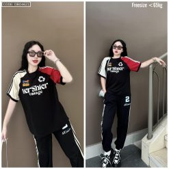 Đồ bộ quần dài sọc áo và quần in chữ, số 2 tay áo 2 màu - DBO4621