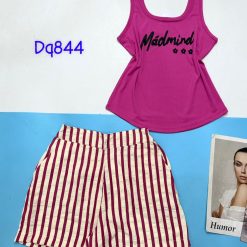 Đồ bộ thun cotton quần đùi kẻ sọc áo tay ba lỗ in chữ Mádmin - DBO4624