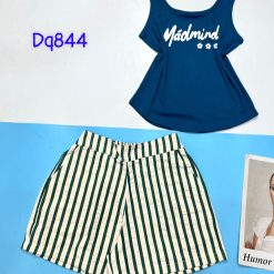 Đồ bộ thun cotton quần đùi kẻ sọc áo tay ba lỗ in chữ Mádmin - DBO4624
