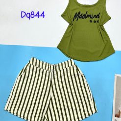 Đồ bộ thun cotton quần đùi kẻ sọc áo tay ba lỗ in chữ Mádmin - DBO4624