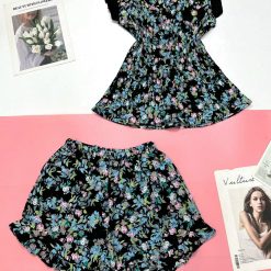 Đồ bộ mango quần đùi áo sát nát bèo may nơ nhỏ nút - DBO4627