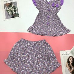 Đồ bộ mango quần đùi áo sát nát bèo may nơ nhỏ nút - DBO4627