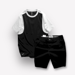 Set Bộ Nam Áo Thun Cổ Tròn Tay Phối Màu Quần Short Kaki Rurumen Cao Cấp - SBN118