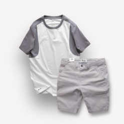 Set Bộ Nam Áo Thun Cổ Tròn Tay Phối Màu Quần Short Kaki Rurumen Cao Cấp - SBN118