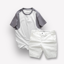 Set Bộ Nam Áo Thun Cổ Tròn Tay Phối Màu Quần Short Kaki Rurumen Cao Cấp - SBN118