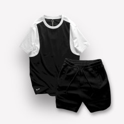 Set Bộ Nam Quần Short Thun Sọc Ngang Chữ Phối Áo Cổ Tròn Tay Màu - SBN119