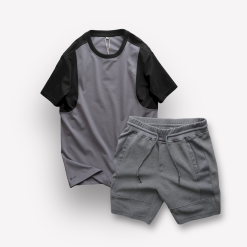 Set Bộ Nam Quần Short Thun Sọc Ngang Chữ Phối Áo Cổ Tròn Tay Màu - SBN119