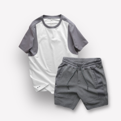 Set Bộ Nam Quần Short Thun Sọc Ngang Chữ Phối Áo Cổ Tròn Tay Màu - SBN119