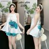 Đồ bộ mặc nhà siêu mát quần đùi latin áo yếm nhiều bông lớn - DBO4632