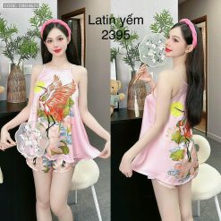 Đồ bộ mặc nhà siêu mát quần đùi latin áo yếm nhiều bông lớn - DBO4632