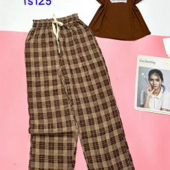 Đồ bộ mặc nhà quần dài carô áo sát nách in chữ RA - DBO4634