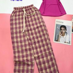 Đồ bộ mặc nhà quần dài carô áo sát nách in chữ RA - DBO4634