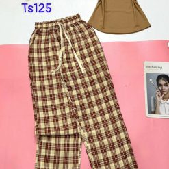 Đồ bộ mặc nhà quần dài carô áo sát nách in chữ RA - DBO4634