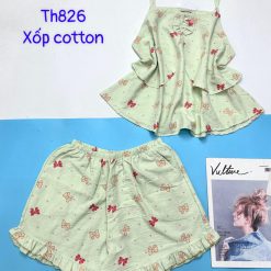 Đồ bộ quần đùi áo hai dây xốp cotton mặc nhà - DBO4638