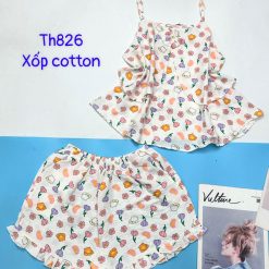 Đồ bộ quần đùi áo hai dây xốp cotton mặc nhà - DBO4638