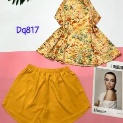 Đồ bộ mặc nhà siêu mát quần đùi trơn áo yếm nhiều hoạ tiết - DBO4639