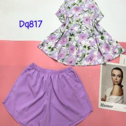 Đồ bộ mặc nhà siêu mát quần đùi trơn áo yếm nhiều hoạ tiết - DBO4639
