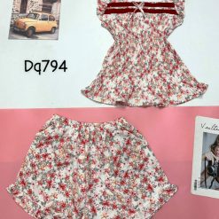 Đồ bộ mango siêu mát quần đùi áo tay bèo cổ vuông có nơ thắt - DBO4643