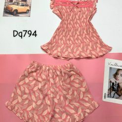 Đồ bộ mango siêu mát quần đùi áo tay bèo cổ vuông có nơ thắt - DBO4643