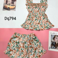 Đồ bộ mango siêu mát quần đùi áo tay bèo cổ vuông có nơ thắt - DBO4643