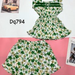 Đồ bộ mango siêu mát quần đùi áo tay bèo cổ vuông có nơ thắt - DBO4643