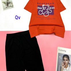 Đồ bộ quần lửng đen áo tay ngắn in hình gấu chữ - DBO4644