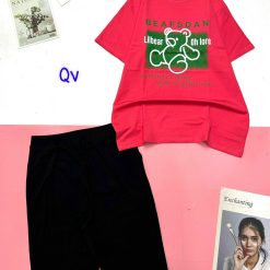 Đồ bộ quần lửng đen áo tay ngắn in hình gấu chữ - DBO4644