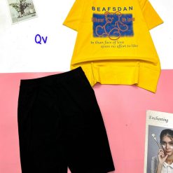 Đồ bộ quần lửng đen áo tay ngắn in hình gấu chữ - DBO4644