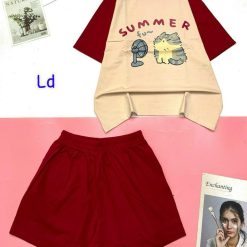 Đồ bộ quần đùi áo tay ngắn in chữ SUMMER có chú mèo quạt - DBO4645