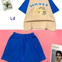 Đồ bộ quần đùi áo tay ngắn in chữ SUMMER có chú mèo quạt - DBO4645