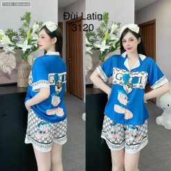 Đồ bộ quần đùi latin áo cổ bẻ có túi trước nhiều hình - DBO4648