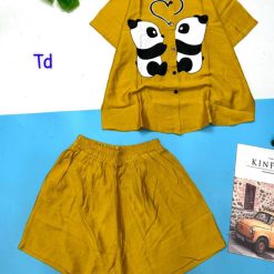 Đồ bộ quần đùi áo sơ mi tay ngắn cổ bẻ hình hai chú gấu - DBO4649