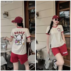 Đồ bộ quần đùi áo tay ngắn in chữ Dance gấu hình gấu nghe nhạc - DBO4654