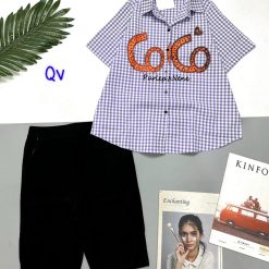 Đồ bộ quần ngố đen áo sơ mi tay ngắn in chữ COCO - DBO4658
