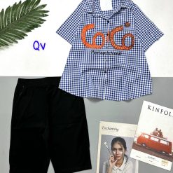 Đồ bộ quần ngố đen áo sơ mi tay ngắn in chữ COCO - DBO4658