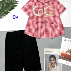 Đồ bộ quần ngố đen áo sơ mi tay ngắn in chữ COCO - DBO4658